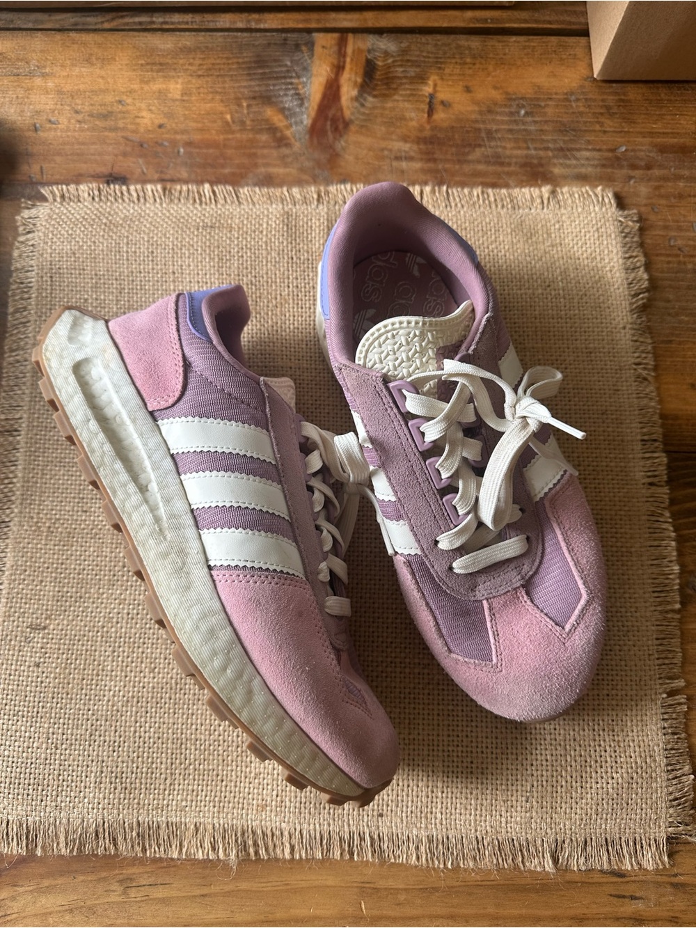 adidas Pink and White Women's Retro Runner Sneakers
